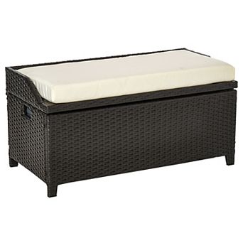 Outsunny Wicker Storage Bench Deck Box with Comfortable Cushion