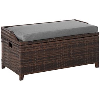 Outsunny Wicker Storage Bench Deck Box with Comfortable Cushion,