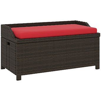 Outsunny Wicker Storage Bench Deck Box with Comfortable Cushion