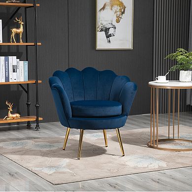 HOMCOM Elegant Velvet Fabric Accent Chair/Leisure Club Chair with Gold Metal Legs for Living Room Blue