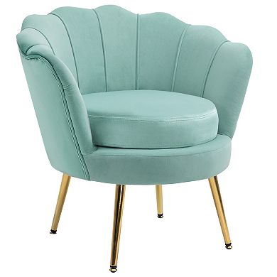 HOMCOM Elegant Velvet Fabric Accent Chair/Leisure Club Chair with Gold Metal Legs for Living Room Blue