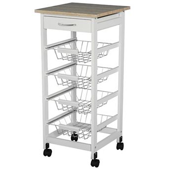 Indoor Moving Kitchen Island W/ Ample Storage Space & Solid Structure, White