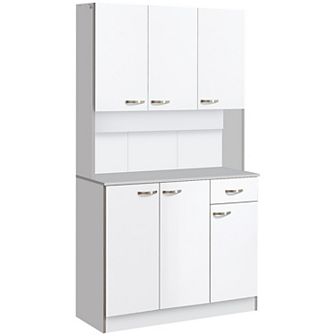 HOMCOM 71" Freestanding Kitchen Buffet Hutch Cupboard with 6 Doors 3 Adjustable Shelves and 1 Drawer White