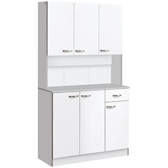 HOMCOM 71" Freestanding Kitchen Buffet Hutch Cupboard with 6 Doors 3 Adjustable Shelves and 1 Drawer White