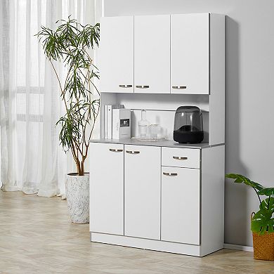 HOMCOM 71" Freestanding Kitchen Buffet Hutch Cupboard with 6 Doors 3 Adjustable Shelves and 1 Drawer White