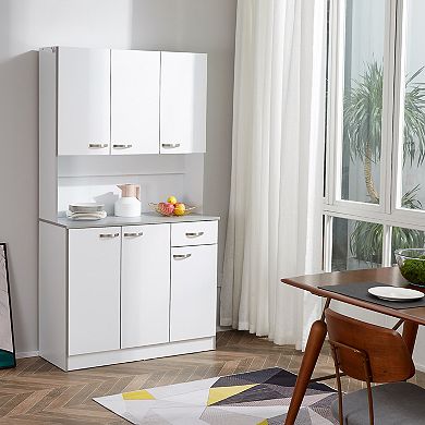 HOMCOM 71" Freestanding Kitchen Buffet Hutch Cupboard with 6 Doors 3 Adjustable Shelves and 1 Drawer White