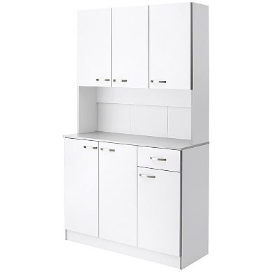 HOMCOM 71" Freestanding Kitchen Buffet Hutch Cupboard with 6 Doors 3 Adjustable Shelves and 1 Drawer White