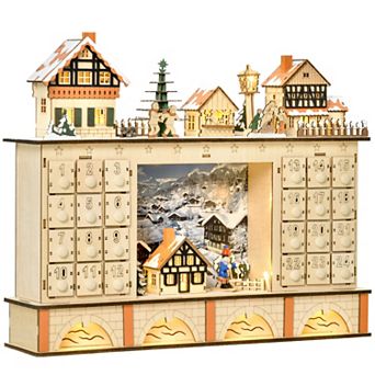 Christmas Advent Calendar, Light Up Wooden Store W/ Countdown Drawer, Village