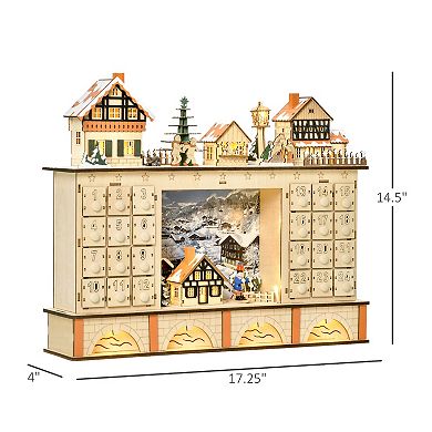 Christmas Advent Calendar, Light Up Wooden Store W/ Countdown Drawer, Village