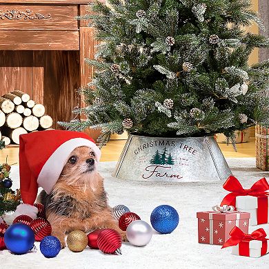 Christmas Tree Collar Steel Tree Ring Skirt Decor W/ Print, 26" Base, Silver