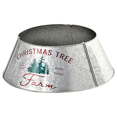 Christmas Tree Collar Steel Tree Ring Skirt Decor W/ Print, 26" Base, Silver