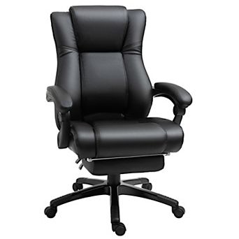 Thick Padded Computer Desk Chair With Retractable Footrest And Recline, Black