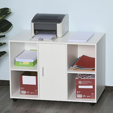 Wheeled Office/home Printer Stand & Cabinet W/ 2 Variable Shelves Brown