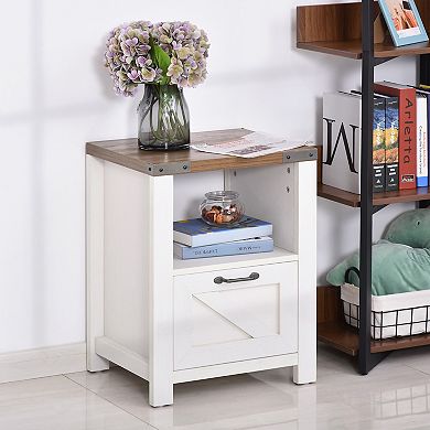 Wooden Freestanding Industrial Side Table With Mulitple Storage Solutions, Oak