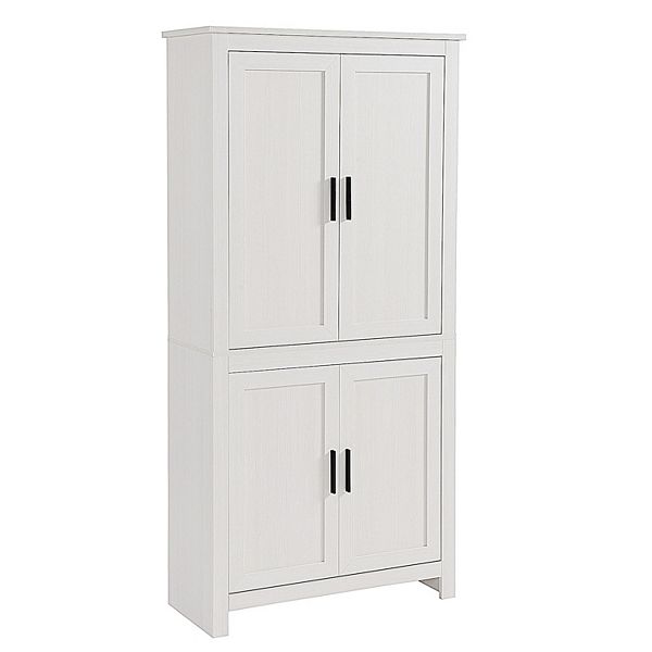 HOMCOM White Freestanding Kitchen Pantry, Farmhouse 4-Door Storage Cabinet with 4-Tiers and 2-Adjustable Shelves