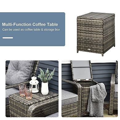 Outsunny 3 Piece Patio Furniture, PE Wicker Storage Table & Chairs,