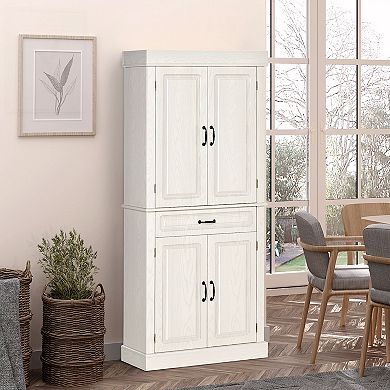 HOMCOM 71" Freestanding Kitchen Pantry with 4 Doors and 2 Large Cabinets Tall Storage Cabinet with Wide Drawer for Kitchen Dining Room Coffee