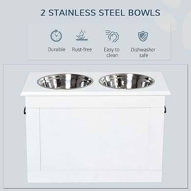 PawHut Raised Pet Bowls w/ Storage Function Stainless Steel Bowls Elevated Base
