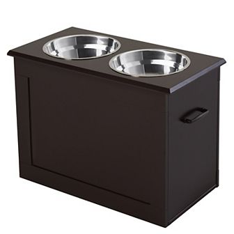 PawHut Raised Pet Feeding Storage Station with 2 Stainless Steel Bowls Base for Large Dogs and Other Large Pets White
