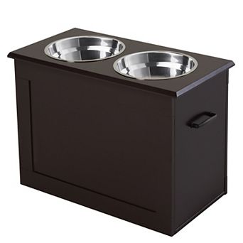 PawHut Raised Pet Bowls w/ Storage Function Stainless Steel Bowls Elevated Base