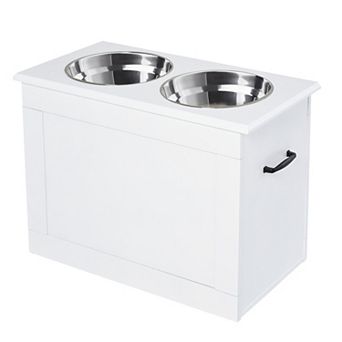 PawHut Raised Pet Bowls w/ Storage Function Stainless Steel Bowls Elevated Base