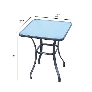 27" Outdoor Garden Bistro Table Dining Table Steel, Tempered Glass