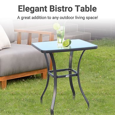 27" Outdoor Garden Bistro Table Dining Table Steel, Tempered Glass
