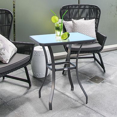 27" Outdoor Garden Bistro Table Dining Table Steel, Tempered Glass