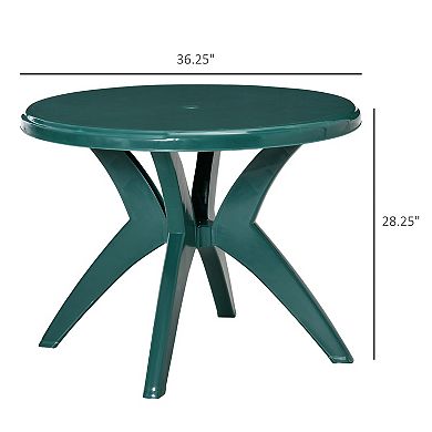 Outsunny Patio Dining Table with Umbrella Hole Round Outdoor Bistro Table for Garden Lawn Backyard, Green