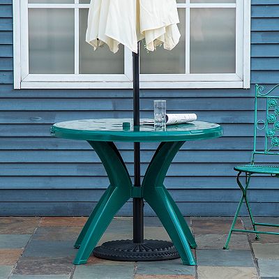 Outsunny Patio Dining Table with Umbrella Hole Round Outdoor