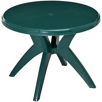 Outsunny Patio Dining Table with Umbrella Hole Round Outdoor Bistro Table for Garden Lawn Backyard, Green