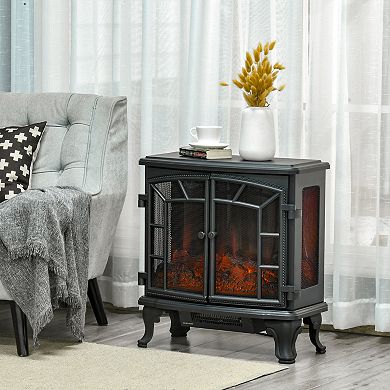 HOMCOM Freestanding Electric Fireplace Heater with LED Log Flames