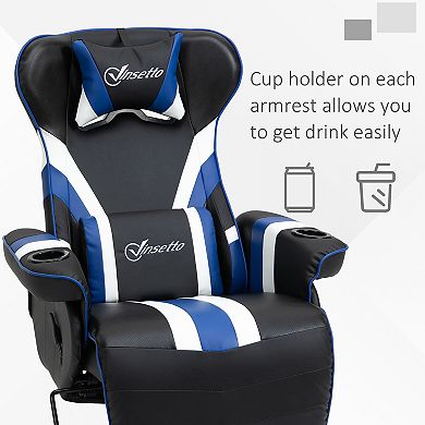 Vinsetto Gaming Chair Racing Style Computer Reclining Chair with Lumbar Support Footrest and Cup Holder Black/White/Blue