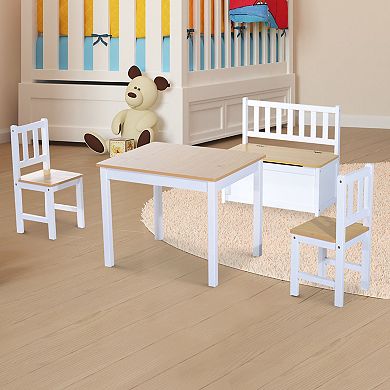 Kids Activity Table & Chair Set, Dining Art Craft Desk W/ Toy Storage, Natural