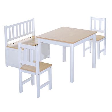Kids Activity Table & Chair Set, Dining Art Craft Desk W/ Toy Storage, Natural