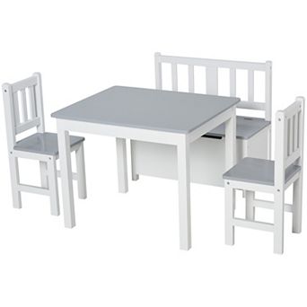 Kids Activity Table & Chair Set, Dining Art Craft Desk W/ Toy Storage, Natural
