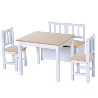 Kids Activity Table & Chair Set, Dining Art Craft Desk W/ Toy Storage, Natural