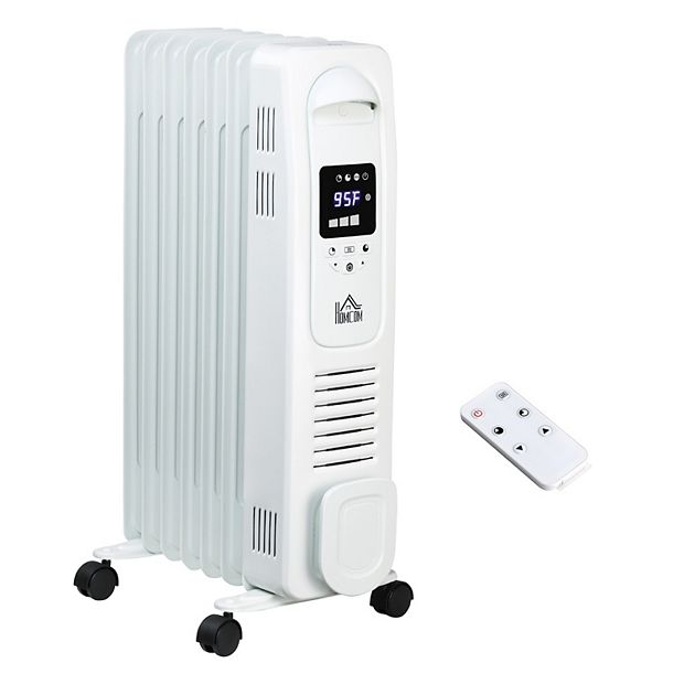 HOMCOM 1500W Digital Oil Filled Radiator Heater with 3 Heat Settings  Portable Electric Space Heater with LED Display Timer Safety Cut Off and  Remote Control White