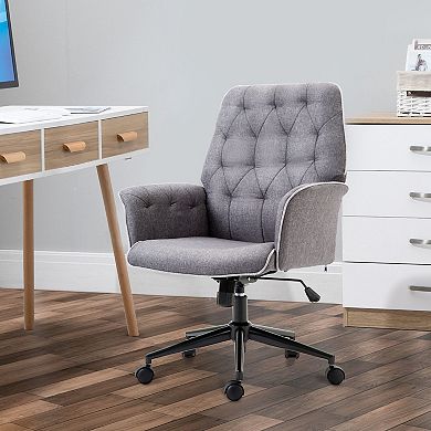 Modern Mid-back Home Office Computer Adjustable Chair W/ Padded Arms, Light Grey