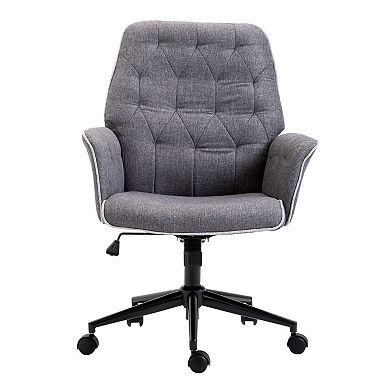 Vinsetto Modern Mid Back Tufted Velvet Fabric Home Office Desk Chair with Adjustable Height Swivel Task Chair with Padded Armrests Light Grey