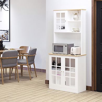Sturdy Kitchen Buffet With Hutch Solid Storage Sideboard Cabinet W/glass Door