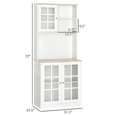 Sturdy Kitchen Buffet With Hutch Solid Storage Sideboard Cabinet W/glass Door