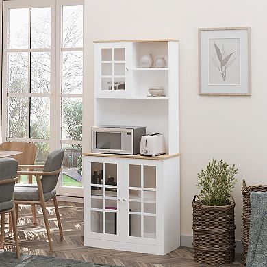 Sturdy Kitchen Buffet With Hutch Solid Storage Sideboard Cabinet W/glass Door