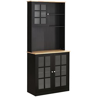 Sturdy Kitchen Buffet With Hutch Solid Storage Sideboard Cabinet W/glass Door