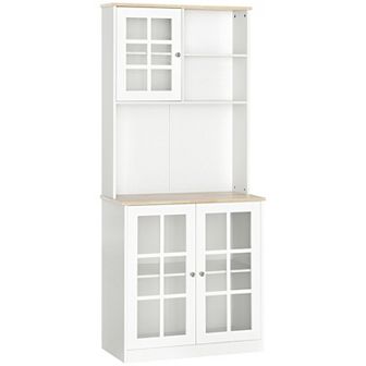Sturdy Kitchen Buffet With Hutch Solid Storage Sideboard Cabinet W/glass Door