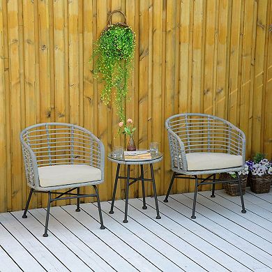 3-piece Rattan Bistro Outdoor Table & Chairs Furniture Patio Set, Garden, Grey