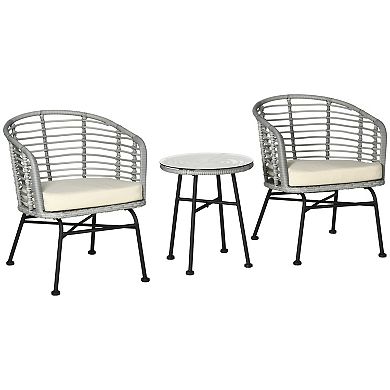 3-piece Rattan Bistro Outdoor Table & Chairs Furniture Patio Set, Garden, Grey