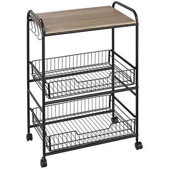 HOMCOM 24inch 3-Level Kitchen Cart Utility Organizer w/ 2 Storage Shelves, Wheels