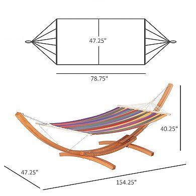Outsunny Wide Outdoor Arch Wooden Hammock Bed with Stand featuring Modern Design Aesthetic and Water Fighting Material Multi color Stripe