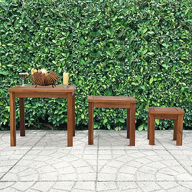 3 Piece Nesting Side Coffee Table Outdoor Patio Acacia Wood End Desk